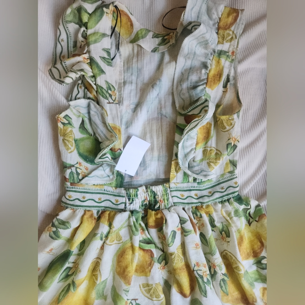 H&M Ruffle-trimmed Maxi Dress Floral White/lemons Sz S Nwt - Picture 9 of 15